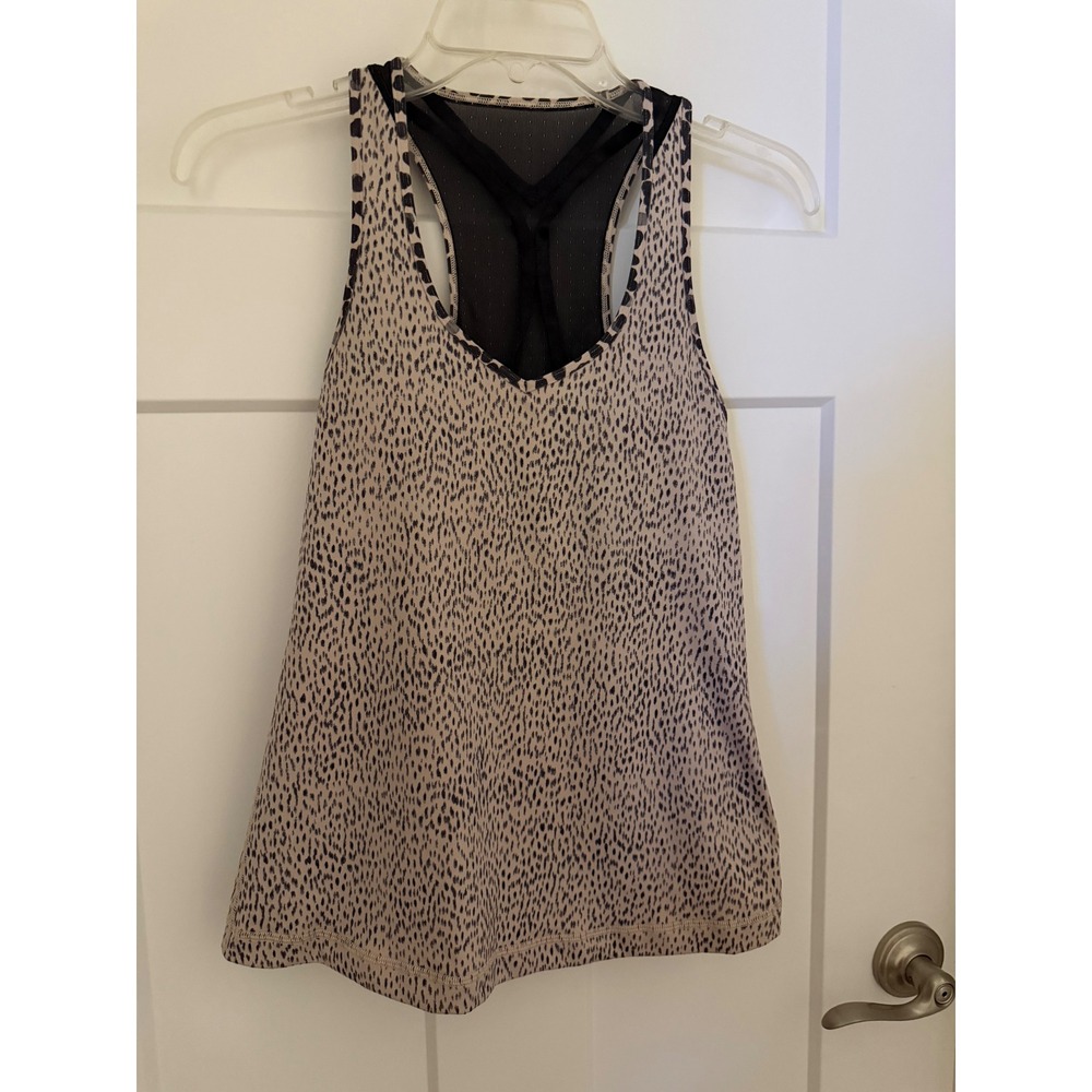 Lululemon Cheetah Animal Print Mesh Racerback Tank Top Beige Black Strappy Yoga